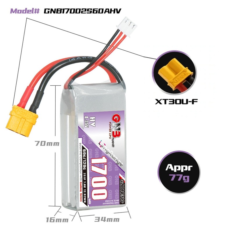 Gaoneng GNB 1700mAh 7.6V 2S 60C HV Lipo Battery – XT30