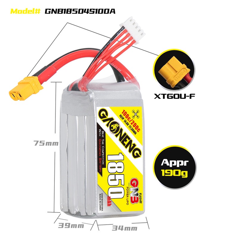 Gaoneng GNB 1850mAh 14.8v 4S 100C Lipo Battery – XT60