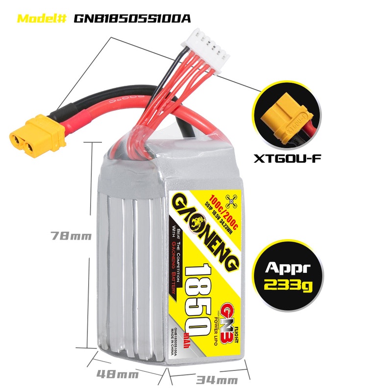 Gaoneng GNB 1850mAh 18.5v 5S 100C Lipo Battery – XT60