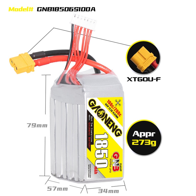 Gaoneng GNB 1850mAh 22.2v 6S 100C Lipo Battery – XT60
