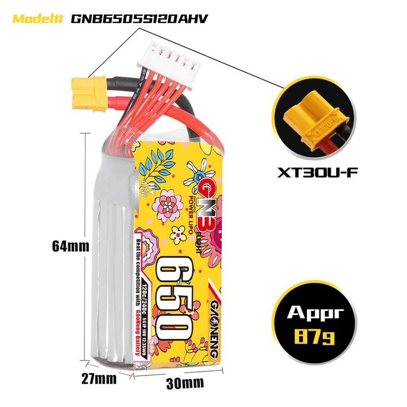 Gaoneng GNB 650mAh 19V 5S 120C HV Lipo Battery – XT30