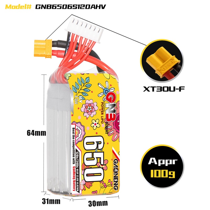 Gaoneng GNB 650mAh 22.8V 6S 120C HV Lipo Battery – XT30