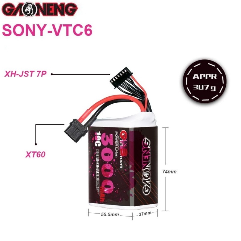 GNB 3000mAh 6S 10C Li-ion Sony VTC6 Long Range Battery – XT60