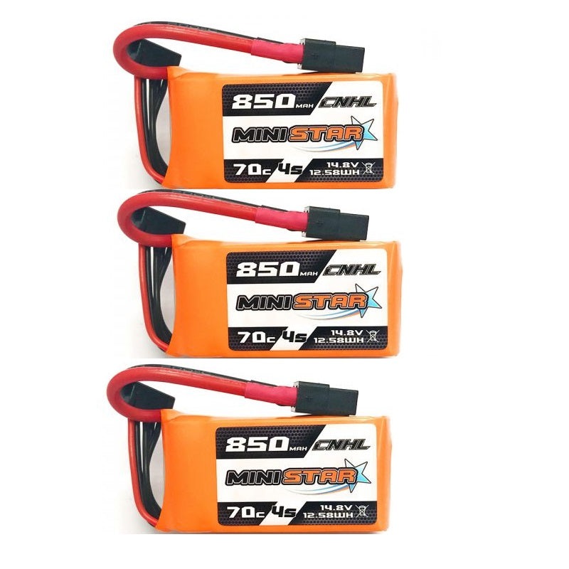 3-Pack CNHL 850MAH 4S 70C MINISTAR 14.8V LI-PO FPV BATTERY – XT60