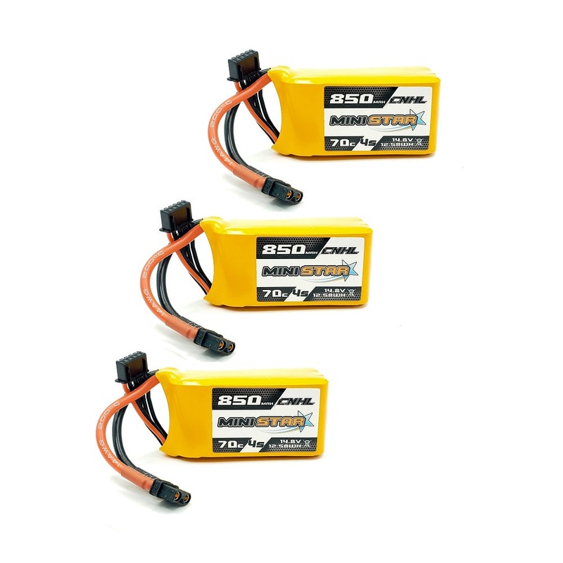 3-Pack CNHL 850MAH 4S 70C Ministar 14.8V Lipo FPV Battery – XT30