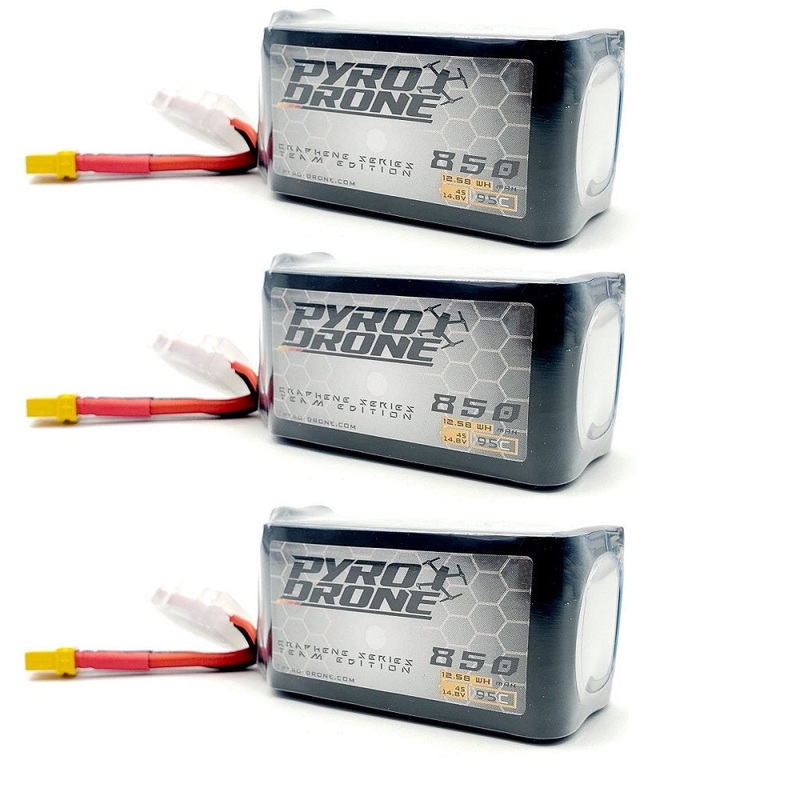 3-Pack  Graphene 850mAh 4S 14.8V 95C Lipo Battery – XT30