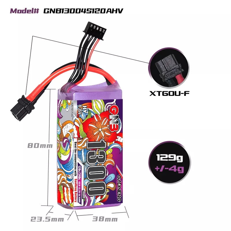 Gaoneng GNB 1300mAh 15.2V 4S HV 120C Lipo Battery – XT60
