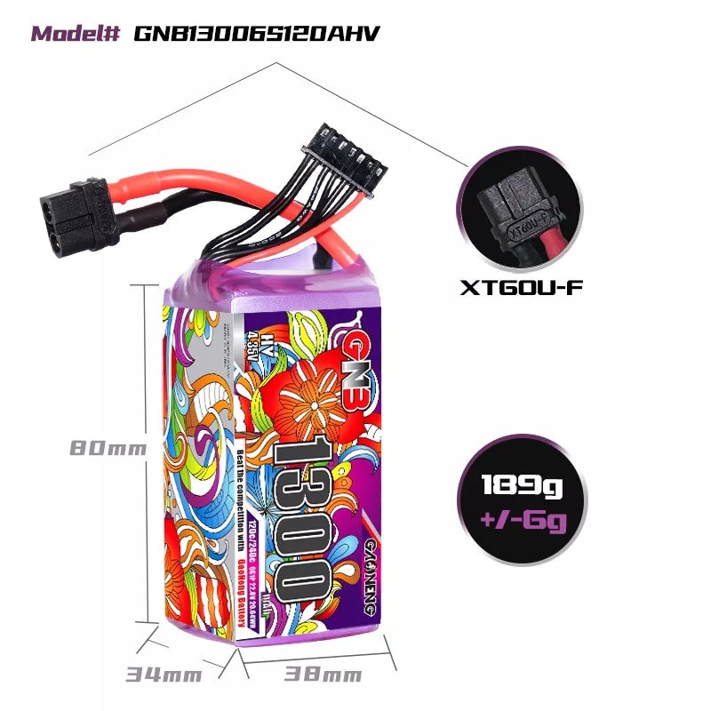 Gaoneng GNB 1300mAh 22.8V 6S HV 120C Lipo Battery – XT60