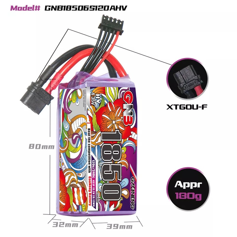 Gaoneng GNB 1850mAh 15.2V 4S HV 120C Lipo Battery – XT60