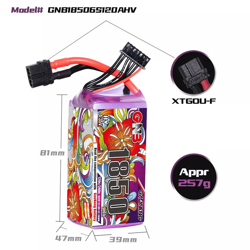 Gaoneng GNB 1850mAh 22.8V 6S HV 120C Lipo Battery – XT60