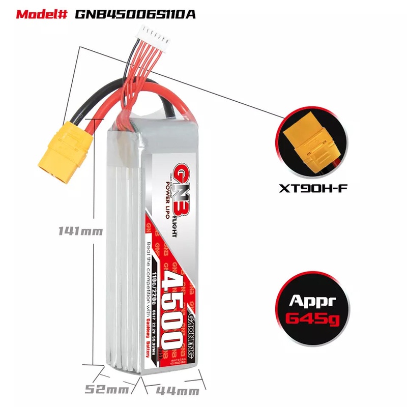 Gaoneng GNB 4500mAh 22.2V 6S 110C Long Range/Cinelifter Lipo Battery – XT90