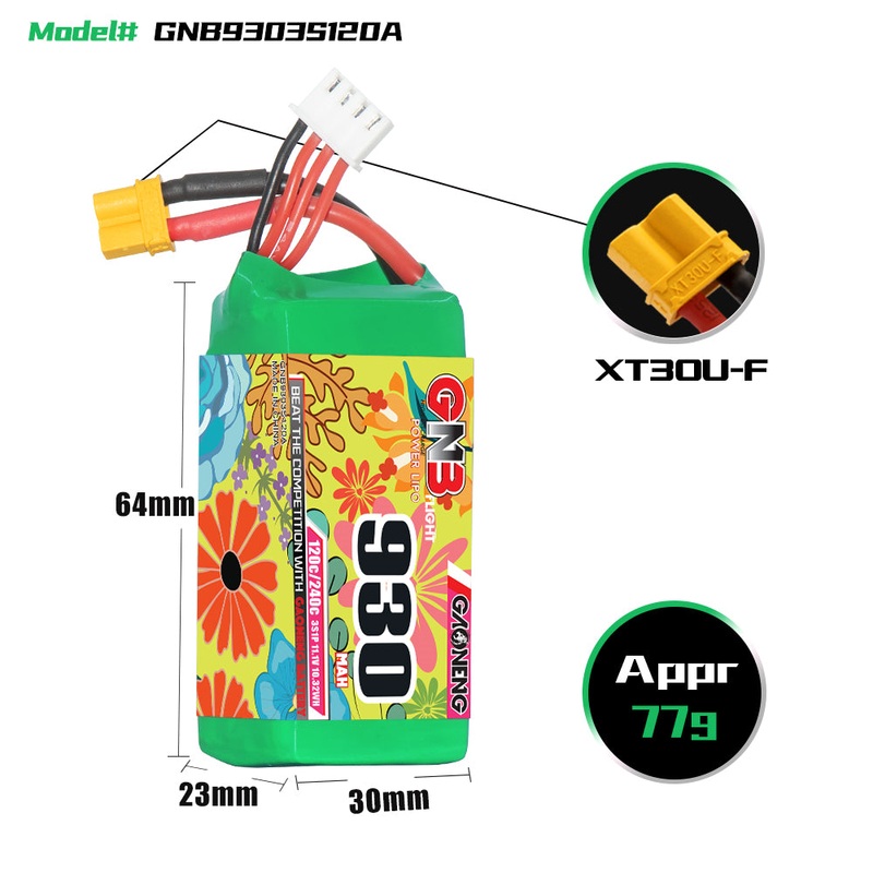 Gaoneng GNB 930mAh 11.1V 3S 120C Lipo Battery – XT30