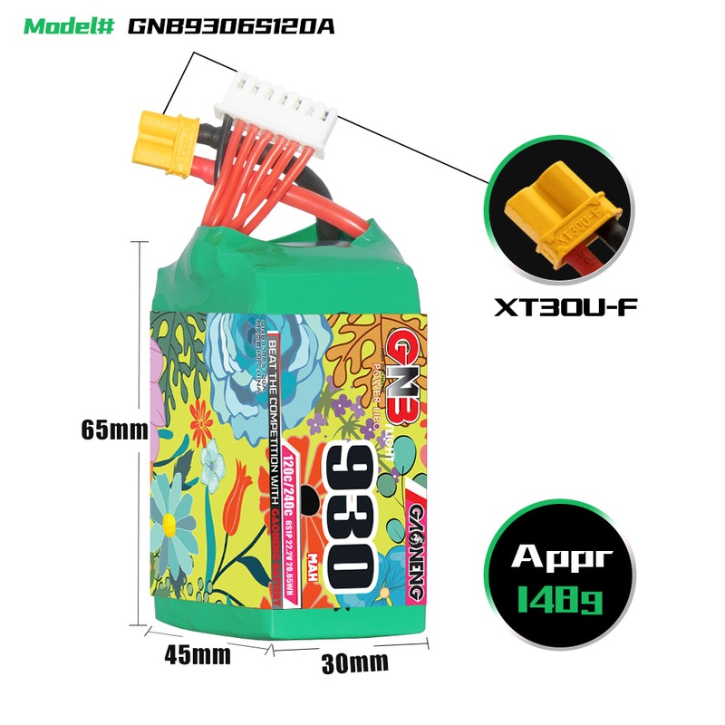 Gaoneng GNB 930mAh 22.2V 6S 120C Lipo Battery – XT30