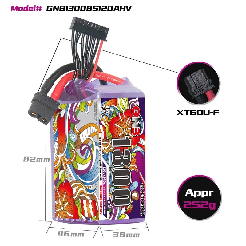 Gaoneng GNB 1300mAh 30.4V 8S HV 120C Lipo Battery – XT60