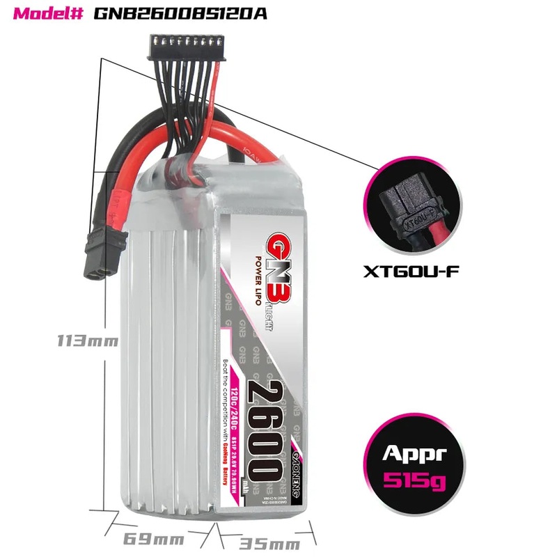 Gaoneng GNB 2600mAh 29.6V 8S 120C Lipo Battery – XT60