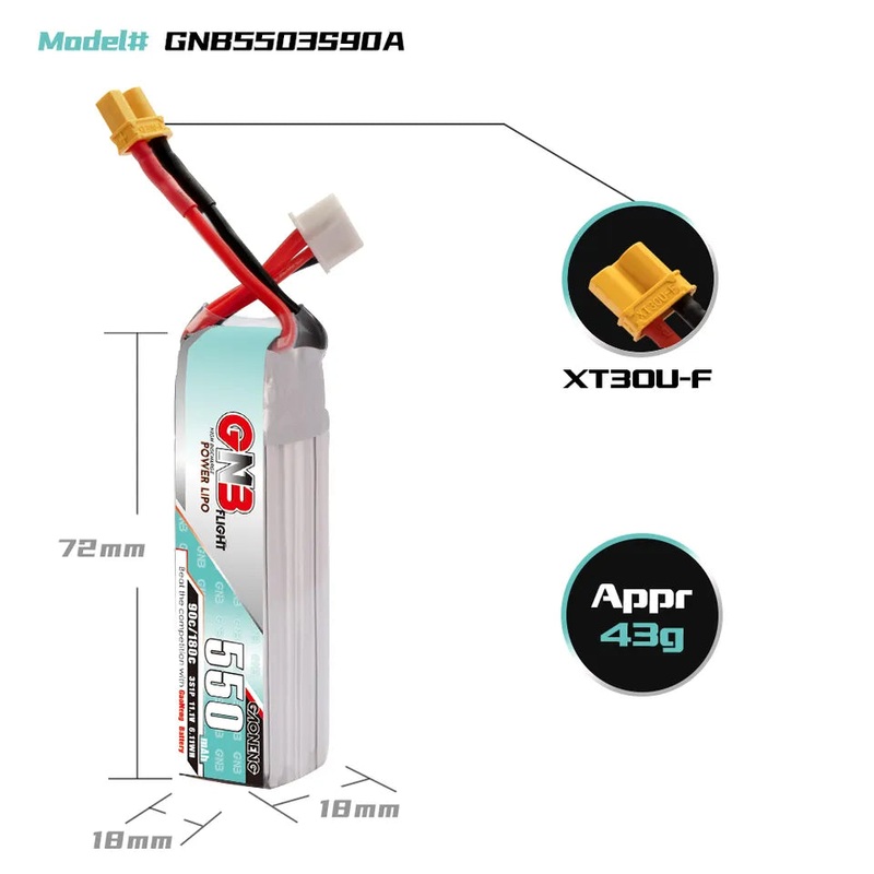 Gaoneng GNB 550mAh 11.1V 3S 90C Lipo Battery – XT30