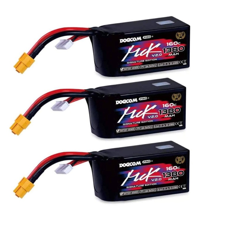 3-Pack DOGCOM MCK Edition V2.0 1380mAh 6s 22.2V 160C LiPo Battery – XT60