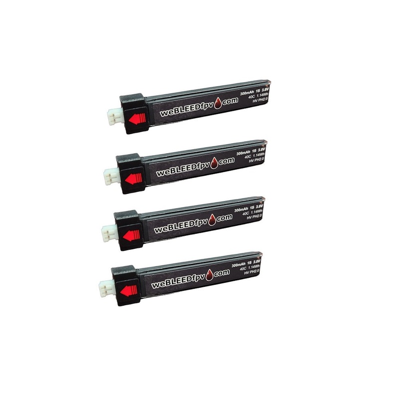 weBLEEDfpv 300mAh 1S 40C HV LiPo Whoop Battery 4 Pack – Choose Connector