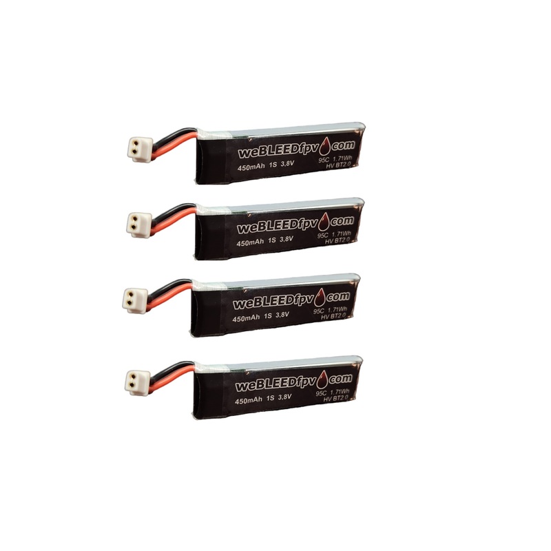 weBLEEDfpv 450mAh 1S 95C HV LiPo Whoop Battery 4 Pack – Choose Connector