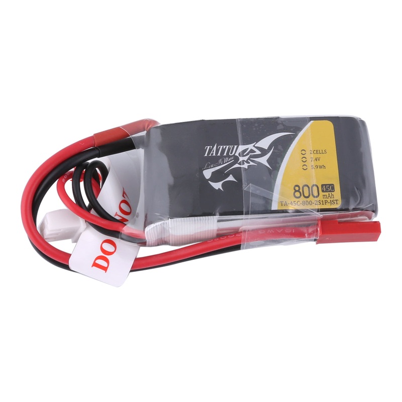 Tattu 800mAh 7.4V 45C 2S1P Lipo Battery Pack with JST-SYP Plug