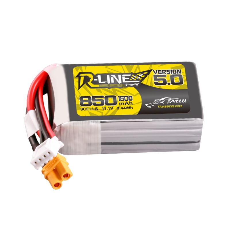 Tattu R-Line Version 5.0 850mAh 3S 11.1V 150C Lipo Battery Pack With XT30U-F Plug