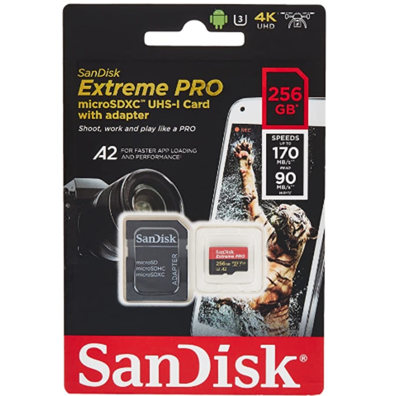 SanDisk – 256GB Extreme Pro MicroSDXC UHS-1 Card with adapter